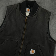 VTG Carhartt V01 Duck Vest Men XL Black Quilt Lined Full Zip Canvas USA Workwear