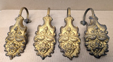 Set of 4 Matched Victorian Stamped Brass Curtain Tie Backs 8"x3" Floral