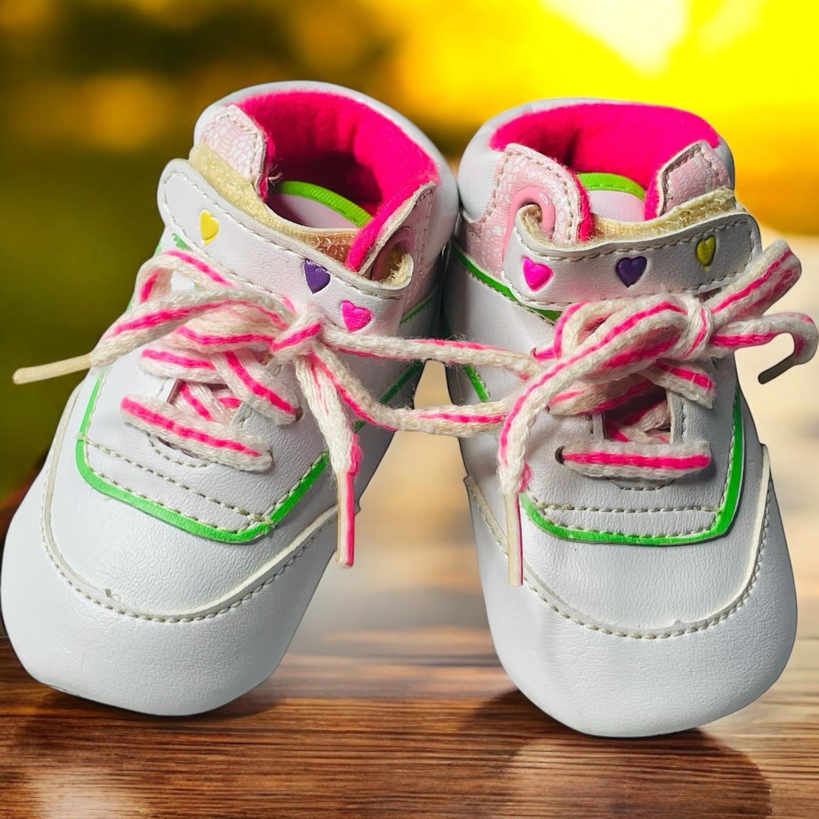 PONY Sneakers culla bambino vintage anni 80 Dyna bambino taglia 2 bianche righe fluo suola morbida NOS