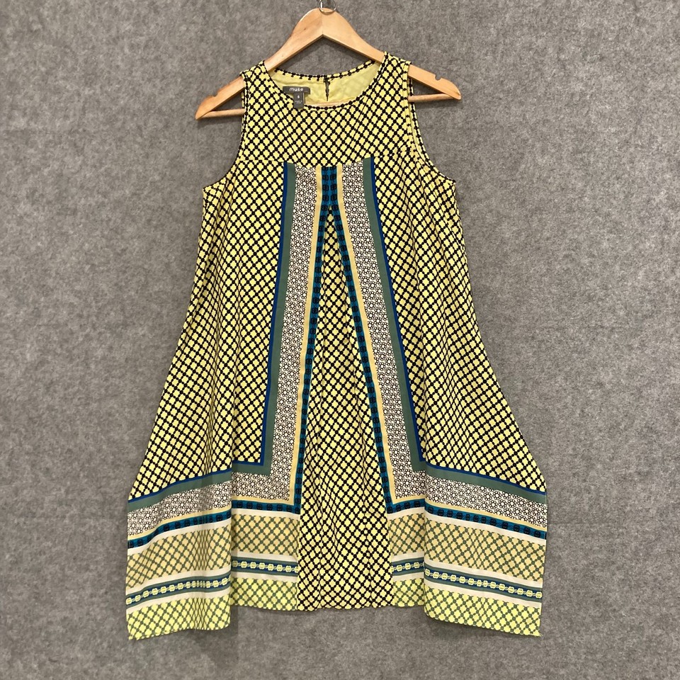 Muse Dress Womens Size 6 Yellow A-Line Sleeveless Lined Round Neck 5534