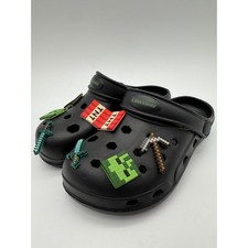 Kids Black Clogs Slip On Sandals Minecraft Gaming Charms Lightweight Shoes