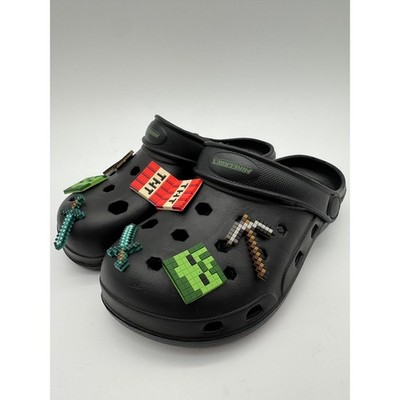 Kids Black Clogs Slip On Sandals Minecraft Gaming Charms Lightweight Shoes