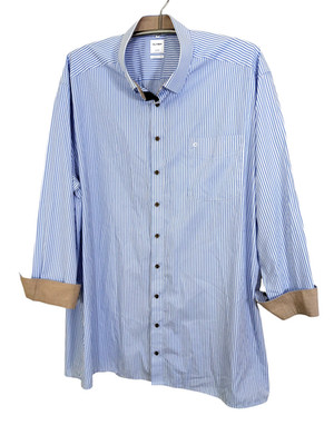 OLYMP Luxor Men Shirt 4XL 50 Comfort Fit Blue Striped Long Sleeve Dress Casual