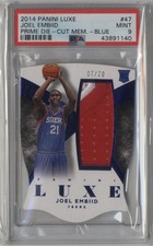 2014 Panini LUXE BLUE Prime Die-Cut Jersey Joel Embiid PSA 9 #7/20 Rookie Card R. rookie card picture