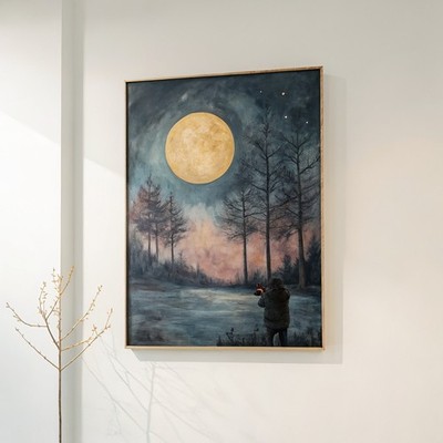 Vollmond über den einsamen Bäumen friedlich ruhig Nachtszene Licht Leuchten