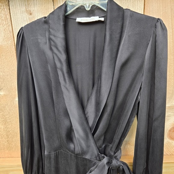 Zimmermann Black Silk Wrap Ruffle Midi dress size 1/4-6 US