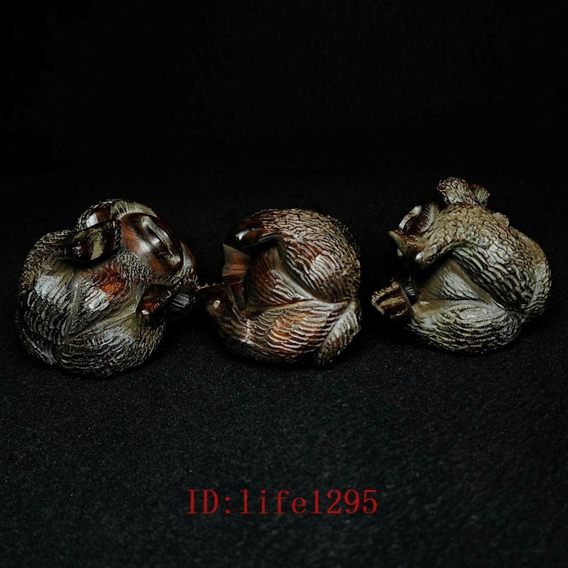 Size 2.5 Inch A set of 3 Pcs Old Boxwood Hand Carved Not to evil Monkey Statue