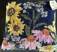 NEW Wool Pillow Sally Eckman Roberts Wildflowers 18x18 Floral Cottage Country