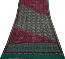 Sushila Vintage Blue Saree 100 Pure Georgette Silk Printed Floral Craft Fabric