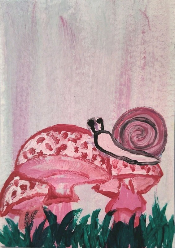 ACEO Original Acrylic Painting 2.5 x 3.5 By Skye - Snail Buddy