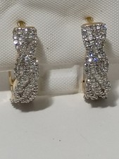 10K Yellow Gold Diamond Cut Hoop Earrings Authentic Natural Diamonds