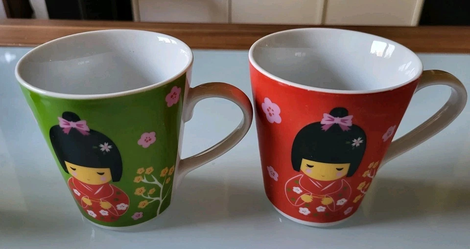 NANA Keramik Kaffeebecher-Set 2tlg mit Griff, Bildmotiv Blumen rot/grün - Bild 2 von 4
