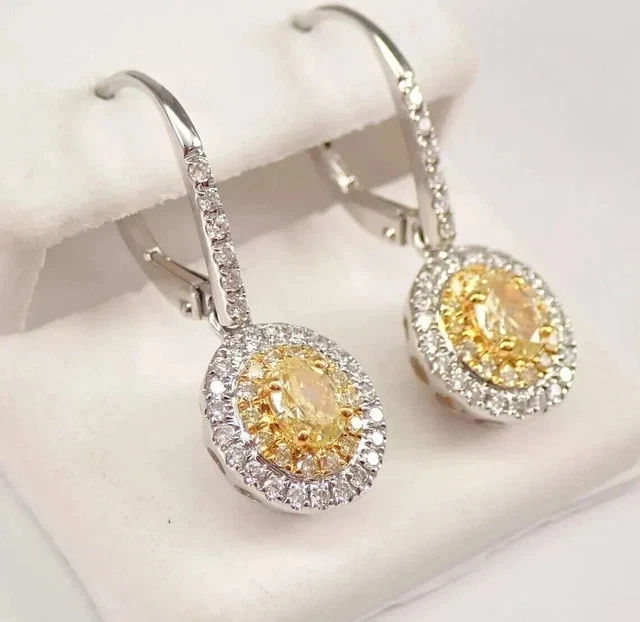 Lab-Created Citrine 3.00Ct Oval Cut Women Drop/Dangle Earrings White Gold Plated - Image 2 of 4