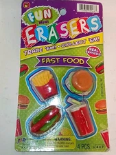 Ja-Ru Fun Mini Food Erasers "Fast Food" Set of 4 w/Removable Pcs 1 of 3 Collctbl