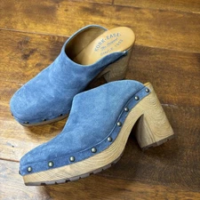 Kork Ease Shoes Womens Size 7 Blue Suede Platform Clog Mules Studded Slide