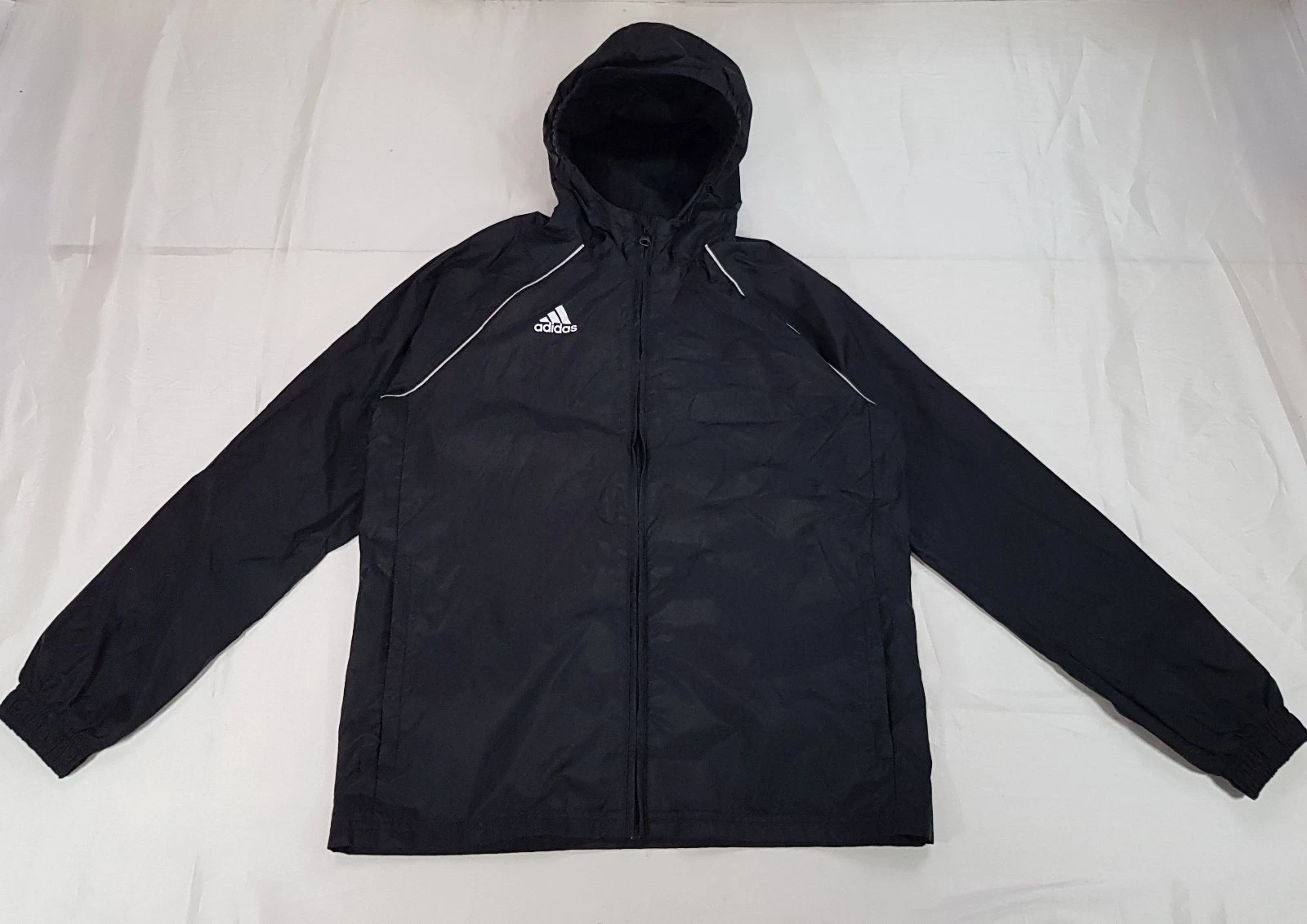 ADIDAS AGE 11-12 YEARS M BOYS BLACK LIGHTWEIGHT WINDBREAKER JACKET RAINCOAT HOOD
