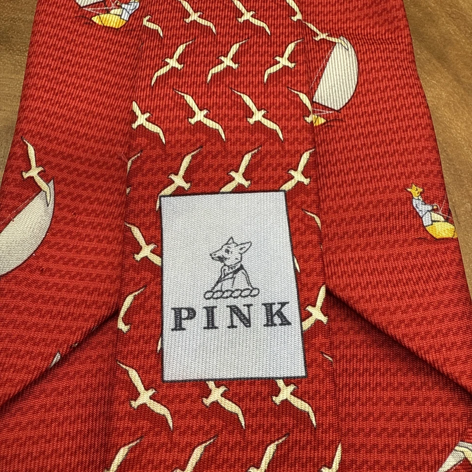 Corbata Rosa Thomas Rara 100% Seda Zorro Rojo en Patrón de Velero Hecha en Francia Foto 4 de 4