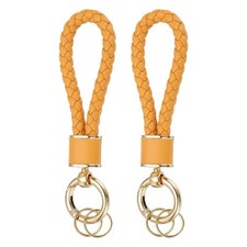 2 Pack Braided Leather Keychain for Car Bag Wallet, Gold/Original Yellow