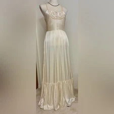 Vintage 1970’s Gunne Sax Silky Maxi Dress with Lace Up Bodice SZ M/L