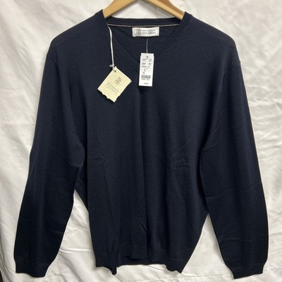Brunello Cucinelli Lightweight Cashmere Sweater V Neck Navy Sz XL