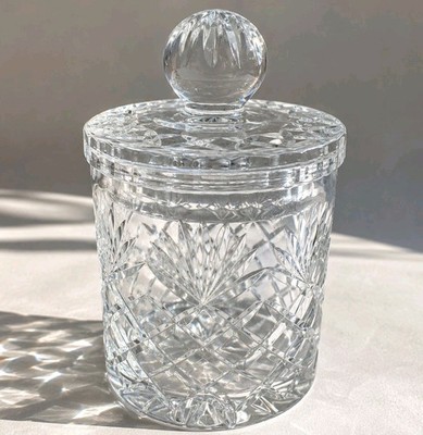 Große schwere geschliffene Kristall Deckeldose Süßigkeitenschale Schmuck Topf 7,5'' x 5''