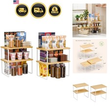 Kitchen Cabinet Organizer, Bamboo Spice Rack Organizer for Cabinet, Stackable...