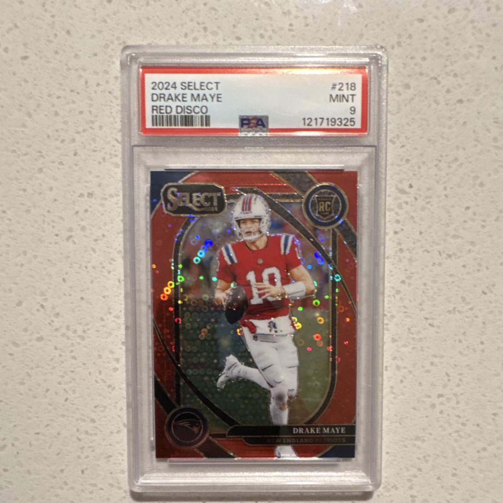 2024 Panini Select Drake Maye #218 Red Disco Prizm /49 PSA 9 RC Patriots
