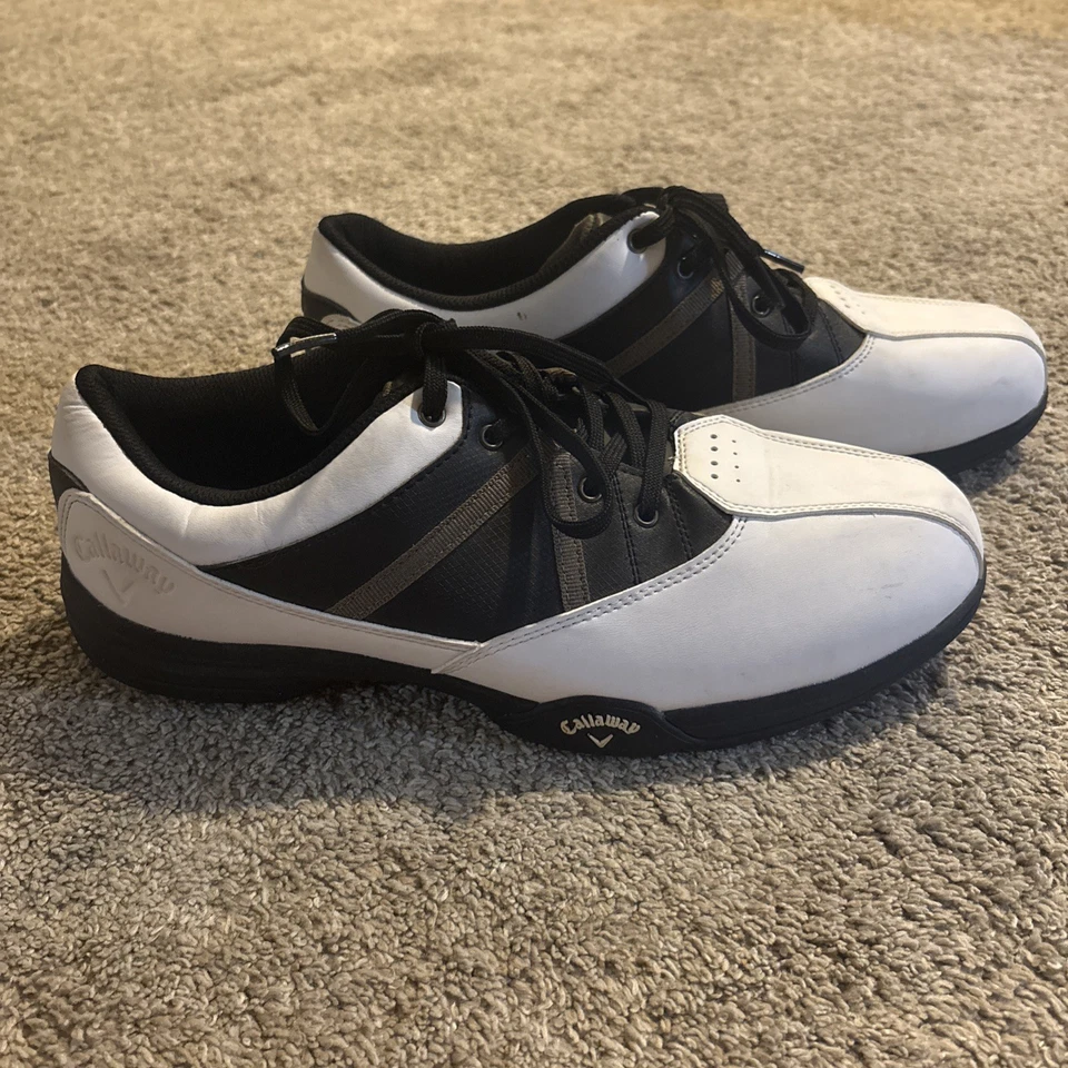 Zapatos de golf Callaway para hombre talla 10,5 blanco negro azul cuero Foto 3 de 4