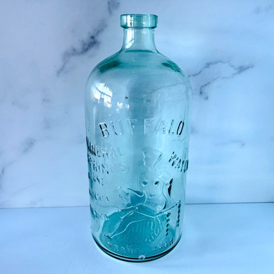   Antique Buffalo Mineral Water Embossed Aqua Glass Bottle 10.5  Advertising