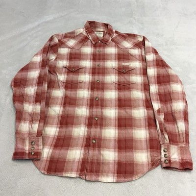 Lucky Brand Flanellhemd Herren klein rot weiß kariert Perlen Druckknopf Cowboy Western