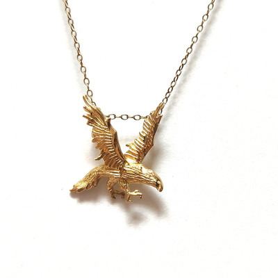 14K massiver Gelbgold Adler Anhänger an massiver Goldkette Halskette 16'' 1,9 g