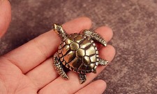 Brass Turtle Vintage Longevity Small Antique Ware Wealth Tea Ornament Handheld