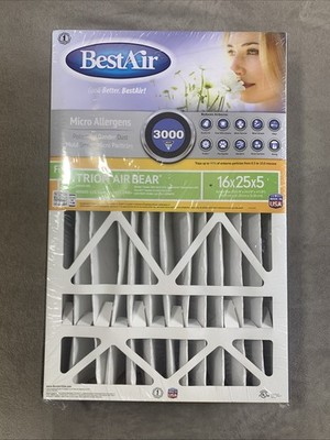 BestAir 16x25x5 MERV 13 3000 Pleated Furnace A/C Air Filter Trion AirBear NEW
