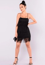 Fashion Nova Black Fringe Flapper Style Dress Size Large