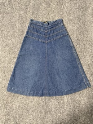 70s Vintage Boho Blue Denim Jean Aline Skirt Flared Chevron 26in Waist