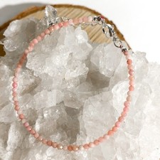 Natural Pink Opal Faceted Round Gemstone Beads Adjustable Women Bracelet 6-8''