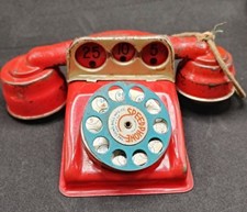 1940s Gong Bell Mfg Co Speedphone Red Rotary Toy Pay Phone COIN SLOTS Very RARE