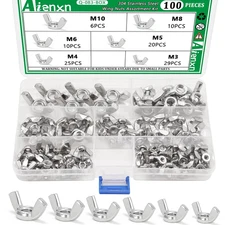 100PCS Metric Sizes Wing Nuts Assortment Kit, 304 Stainless Steel M3, M4, M5, M6