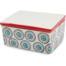 Parusia Butterdose Blüten blau – dekorative Keramik-Butterschale 2 zeilig