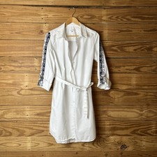White Collared Button Up Shirt Dress Calvin Klein Belted Woman’s M 
