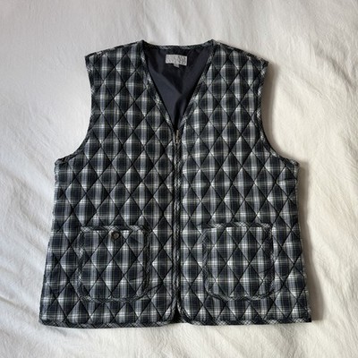 Vintage ESPRIT Green Navy Plaid Puffer Vest Large