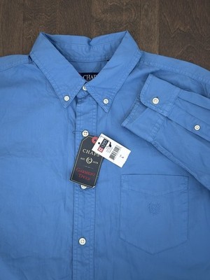 NWT Chaps Garment Died Mens Long Sleeve Size Large Button Down Blue Shirt Pocket