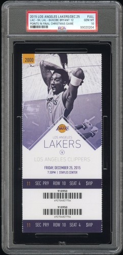 PSA 10 - KOBE BRYANT FINAL CHRISTMAS GAME LAKERS NBA 2015-2016 FULL TICKET