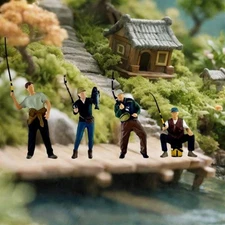 4x 1:64 Fishing Figurine Miniature Fisherman Figure Collectibles DIY Crafts for