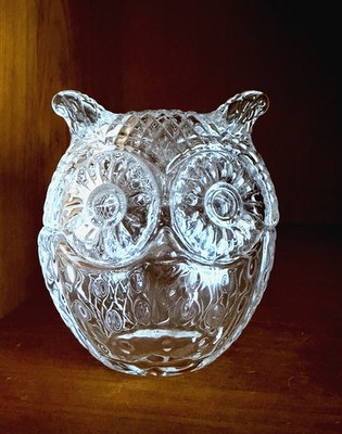 Lefard Muza  Detailed Glass Owl  Small Lidded Sweets or Trinkets Container