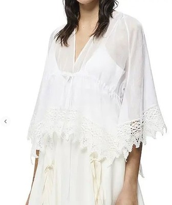 Loewe Paula's Ibiza Scalloped Hem Macrame Top White - Size 36