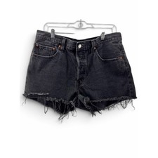 Levi's 501 Black Distressed Original Hi Rise Denim Shorts Size 32