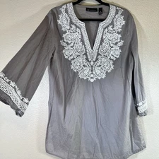 INC International Concepts Size 16 Embroidered Tunic V-Neck Taupe