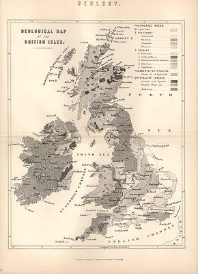 1880 Aufdruck ~ Geologisch Karte Der Britisch Isles Framento Crystalline Etc