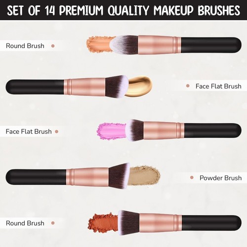 14Pcs Professional Make up Brushes Set Cosmetic Makeup Kit Kabuki With Case CO - Picture 3 of 10